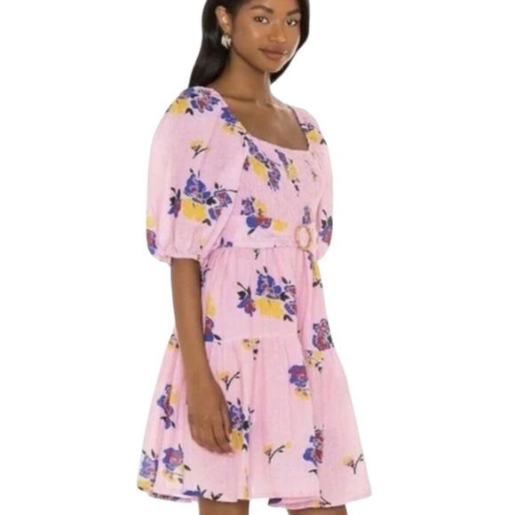 Place Nationale Pink Linen Floral Mini Dress Small - Picture 3 of 6